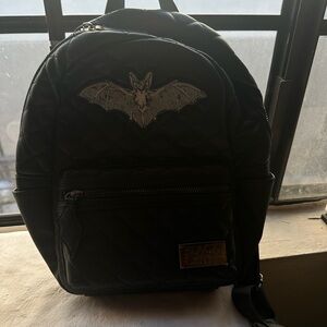 Blackcraft Quilted Black Backpack with Bat Design